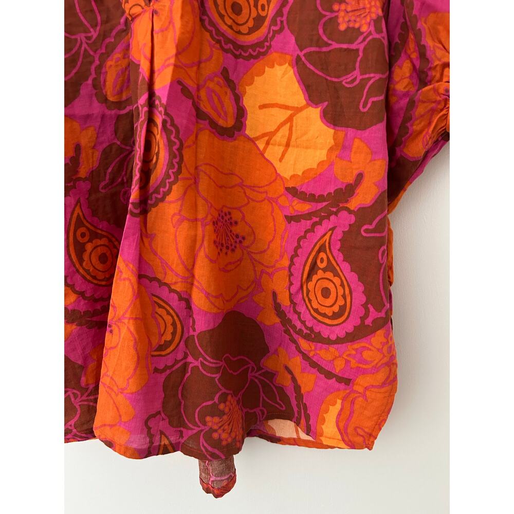 Ivy Jane Pink Orange Floral Bold Paisley V Neck Blouse Cotton Blend EUC S/M - Picture 4 of 10